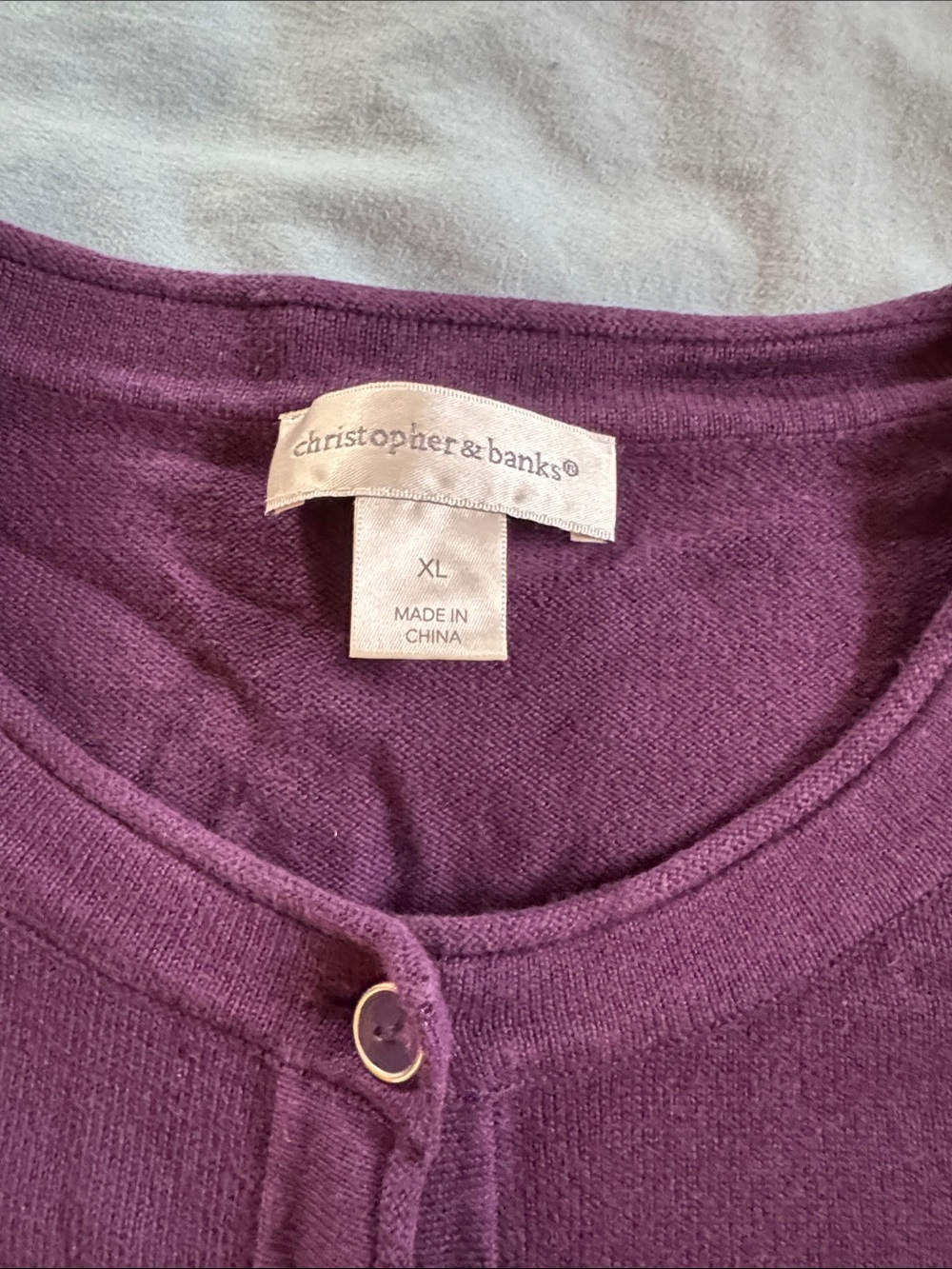Christopher & Banks Purple Crewneck Button Cardigan - Picture 2 of 3